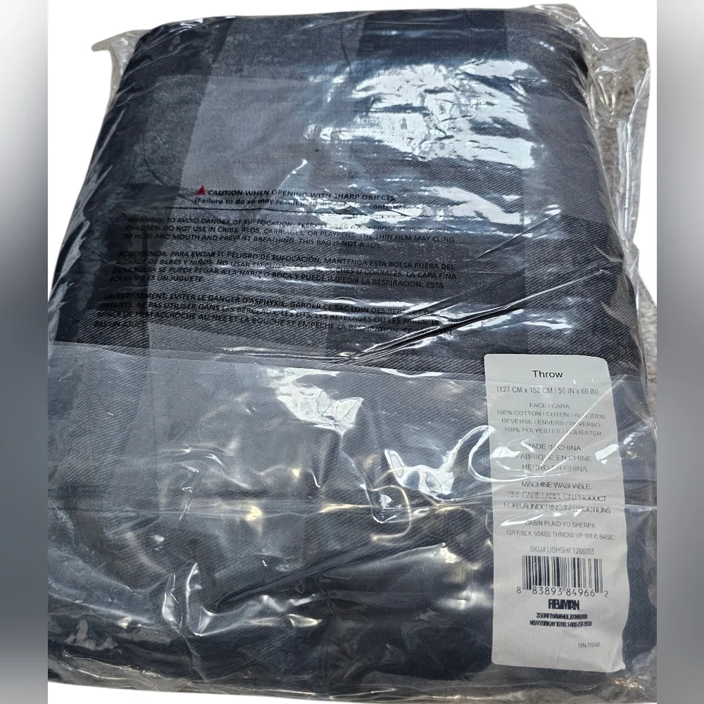 Eddie Bauer Cabin Plaid YD Sherpa Blanket/Throw, 50